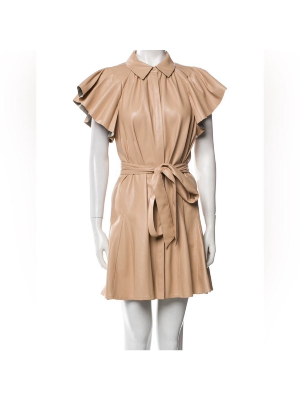 Alice + Olivia Tan Mini Dress with Pleated Wrap Design - Picture 5 of 10
